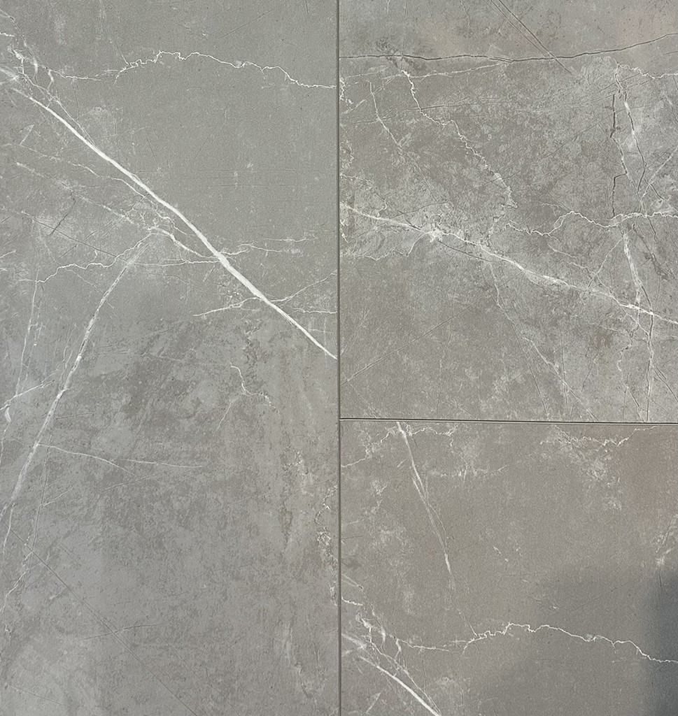vinyl click flooring tile glossy taupe installed in toronto