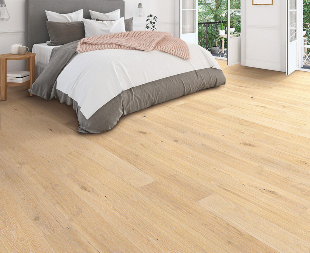 white oak hardwood flooring in bedroom natural color at vaughan location waterproof