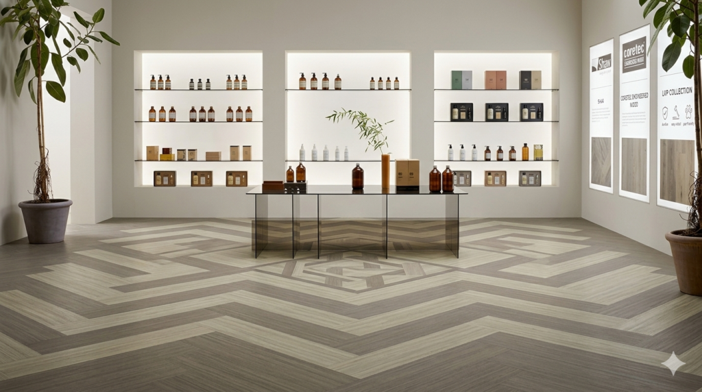 Marmoleum Modern open concept living room with light colored wood look flooring