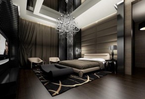 Luxury modern bedroom renovation displaying premium dark flooring options in Toronto